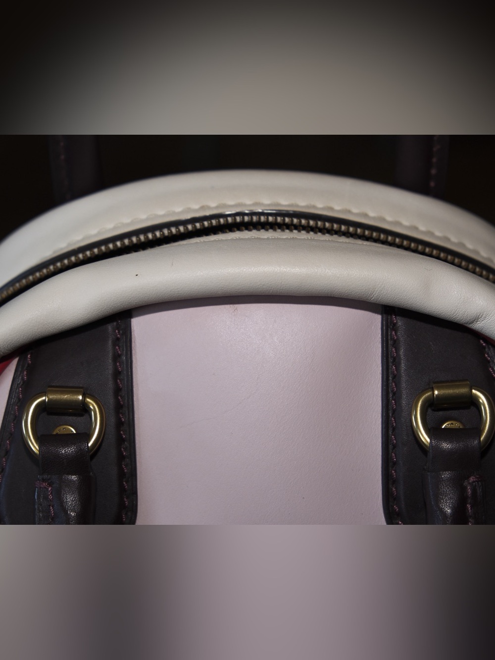 Coach Colorblock Pink  and Cream Marliegh Satchel w/Oxblood Trim and Red Piping - Picture 12 of 15